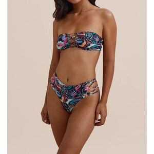 Stone Fox Swim Wear Theo Bikini Bottom, Tropical Sketch, Small, NWT
